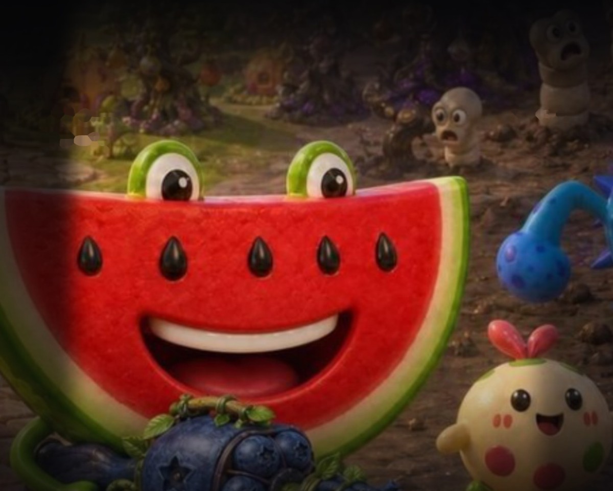 Splash screen of Le Royaume des Pepins with the watermelon hero