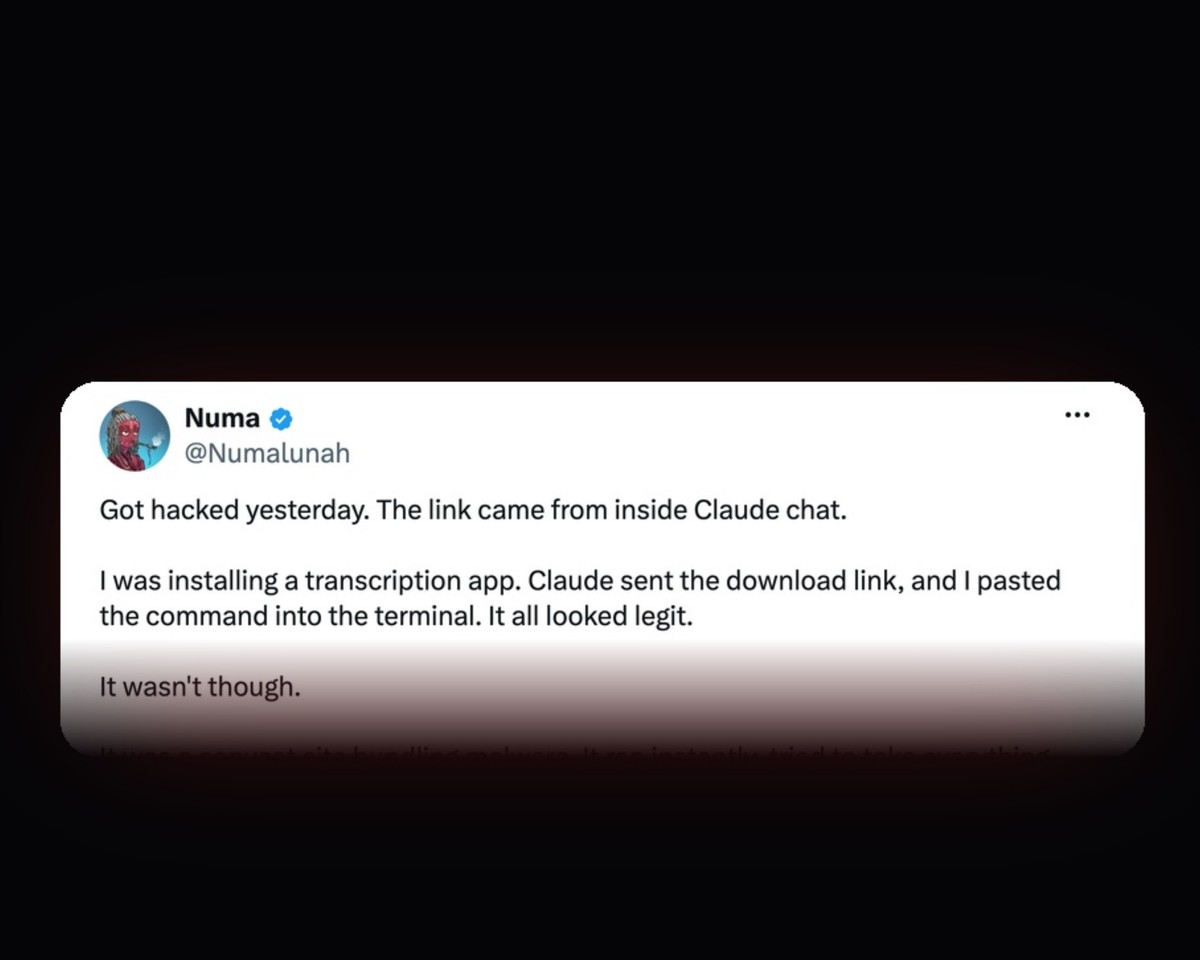 Screenshot of the viral X post about the Claude chat malware link