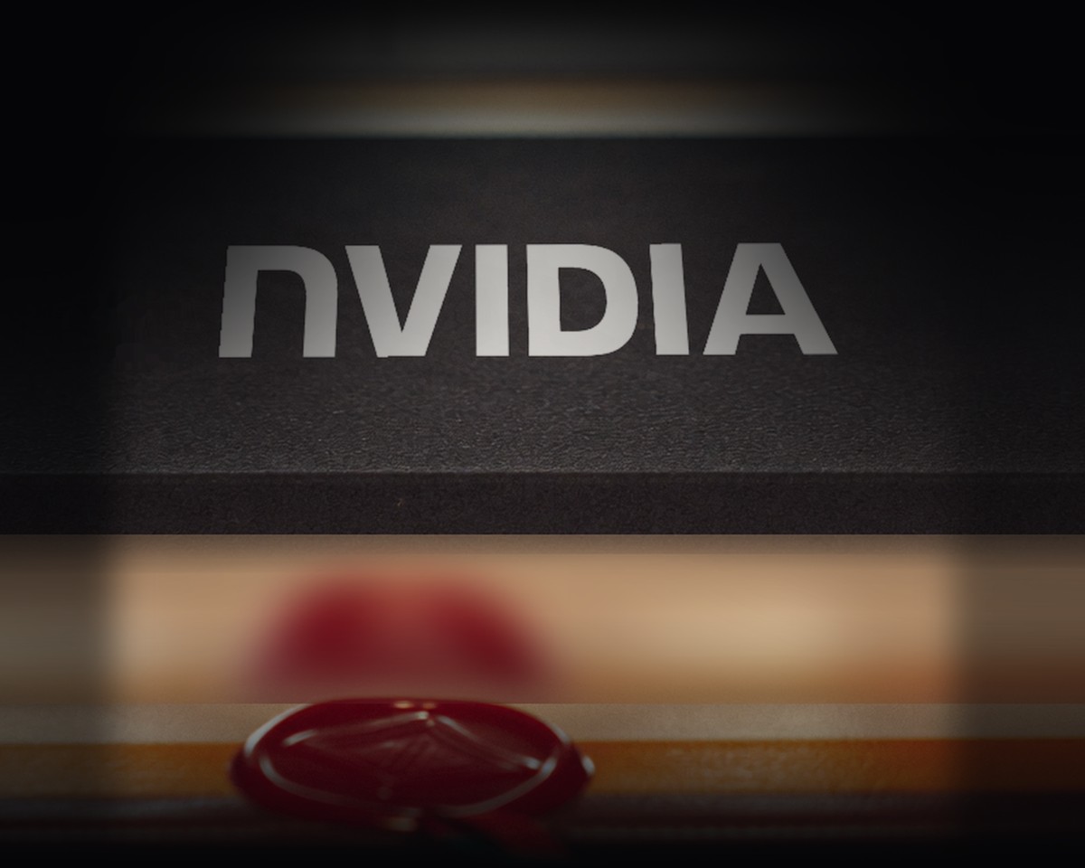 A handshake over a treaty folder with a computer chip resting on it